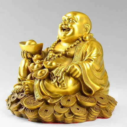 7CM Laughing Buddha Statue Figurine Carrying Golden Ingot Feng Ornaments