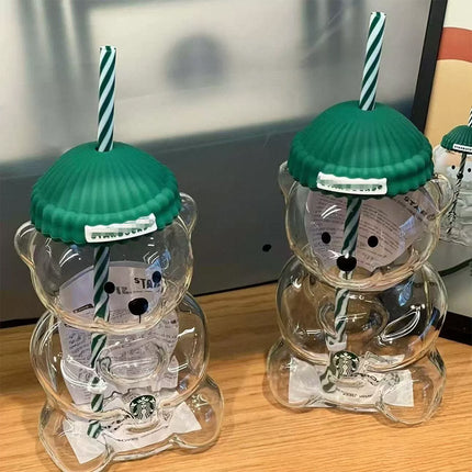 2026 Limited Edition Barista Style Star Bear Glass Cup 20Oz with Straw - Brand New Gift Edition