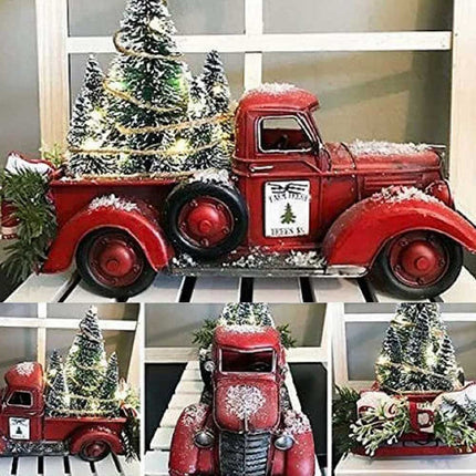 Christmas Decoration Red Truck w/ LED Lights Xmas Tree Centerpiece Table Adornment