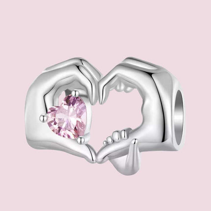 Family Love Hands Heart Charm For European Bracelets S925 Sterling Silver