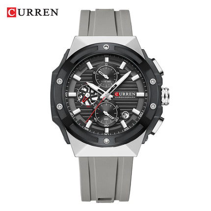 Men's Sports Quartz Wrist Watch with Calendar, Silicone Strap Casual Male Daily Watch