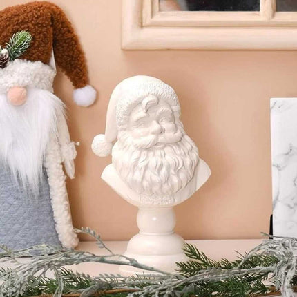 Christmas Tabletop Santa Bust Decoration - 15cm White Resin Santa Claus Head Statue