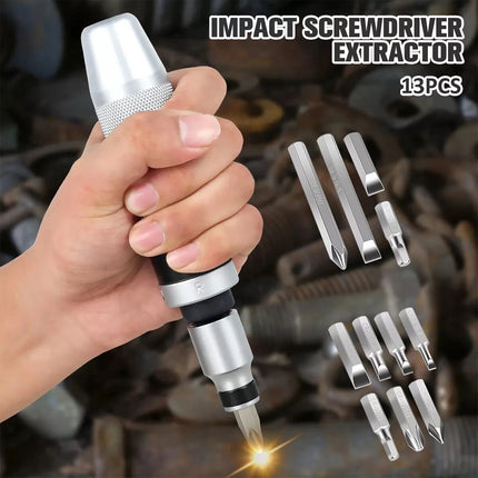 13PCS Manual Impact Driver Set - Handheld Hammer Strike Screwdriver for Tight Screw Removal