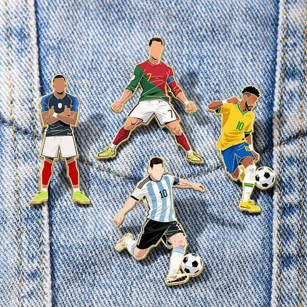 4PCS Football Star Pin Badges, Sports Enamel Lapel Pins, Fan Backpack & Clothing Accessory