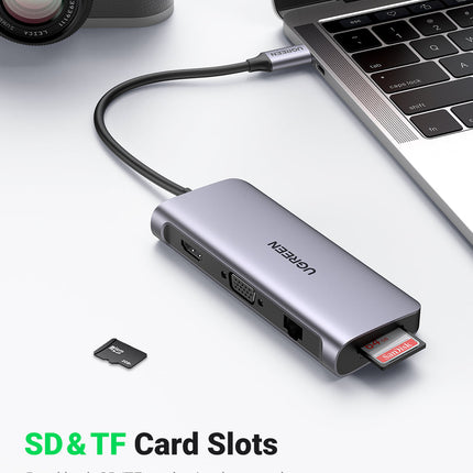 10-in-1 USB-C Docking Station with HDMI VGA Gigabit LAN USB 3.0 SD TF Audio PD Charger