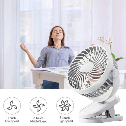3 Speeds Mini Cooling Fan USB Rechargeable Clip On Desk Baby Stroller Portable