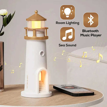 3 in 1 Lighthouse Moon Projector Lamp, Bluetooth Speaker, White Noise Ocean Sound Night Light