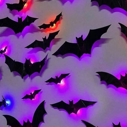 12/24PCS Halloween 3D Bat LED Night Light Wall Stickers – Glow in Dark Party Decor