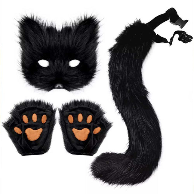 Furry Cat Fox Mask Christmas Party Cat Fox Cosplay Costume Mask Tail Paws Set