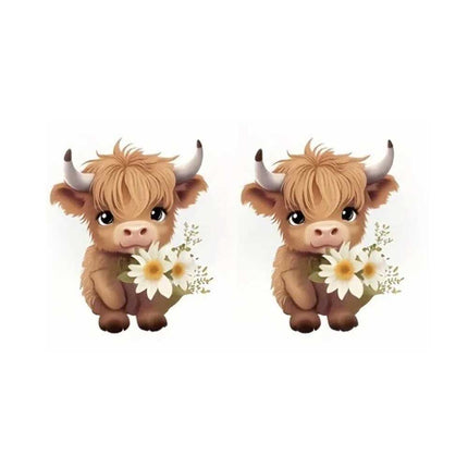 2-Pack Highland Cow Car Air Fresheners Cute Acrylic Vent Clips with Floral Accents
