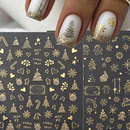 2 Sheets Christmas Gold Self-Adhesive Nail Art Stickers Manicure Decor Decals