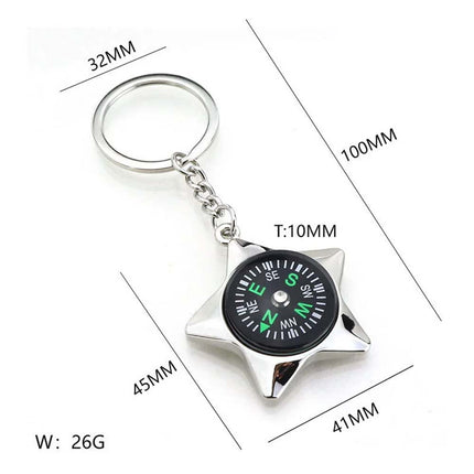Metal Compass Key Chain Chrome Keyring Pendant Fashion Accessory Gift