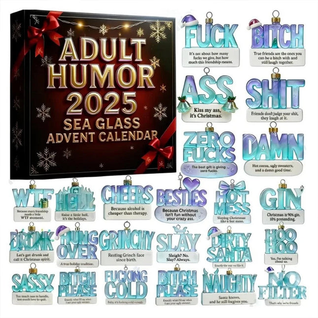 24 Days of Rude & Hilarious Holiday Adult Humor Acrylic Sea Glass Advent Calendar