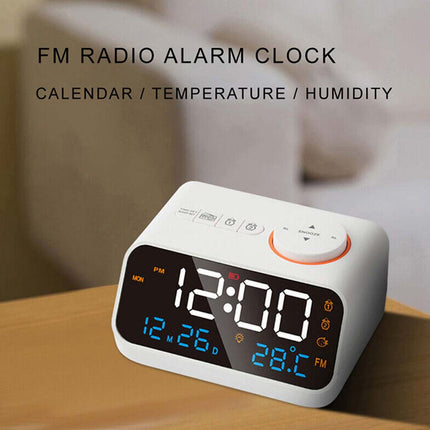 LED Digital Alarm Clock Time Calendar Temperature FM Radio Snooze Desk Clocks