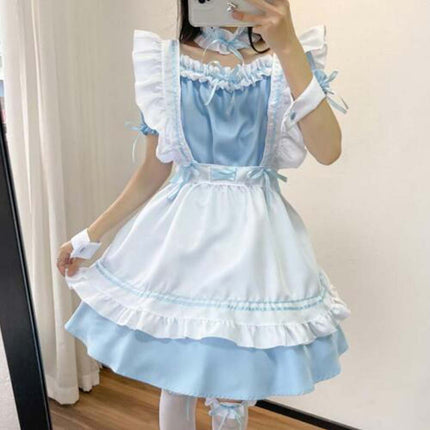 6Pcs Women French Maid Costume, Cute Lolita Anime Cosplay Outfit for Party