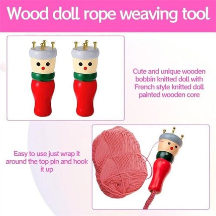 Wooden Spool Knitting Doll Set – 2-Piece French Knitting Tool Kit for Beginners