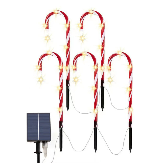5IN1 Christmas Red LED Cane Lights Solar-Powered Outdoor Candy Path Garden Decoration