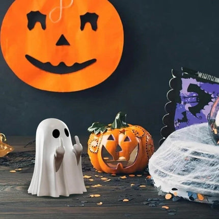 "9CM Funny Middle Finger Ghost Statue | Halloween Resin Figurine for Home Decor