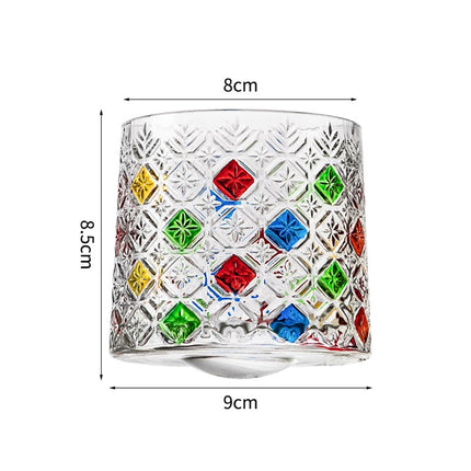 Colored Crystal Whiskey Glass Set with Snowflake Design - Elegant Holder for Bourbon, Tequila & Cocktails, Perfect Gift