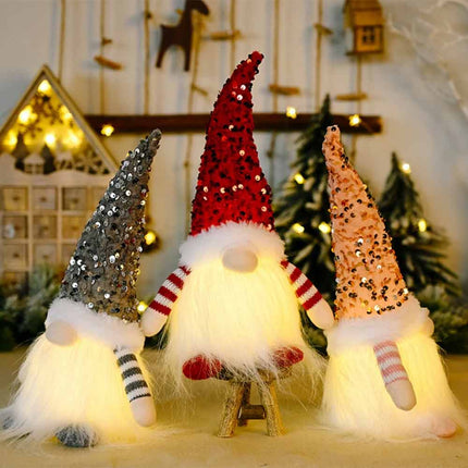 3 Pack Christmas Gnome Santa Light with Sparkly Hat, Xmas Party Home Tabletop Decoration