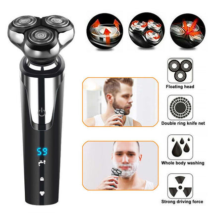 Mens Electric Shaver Dry/ Wet Cordless Razor USB Rechargeable Rotary