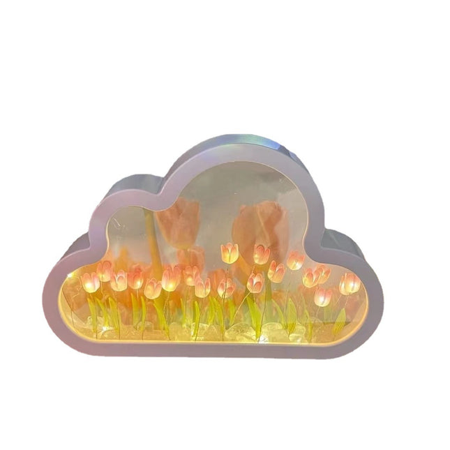 Handmade Cloud Tulip Lamp Night Light LED Flower Light Home Mirror Decoration