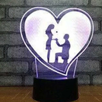 3D Acrylic LED Propose Wedding 7 Colour Novelty Gift Night Light TouchTable Lamp