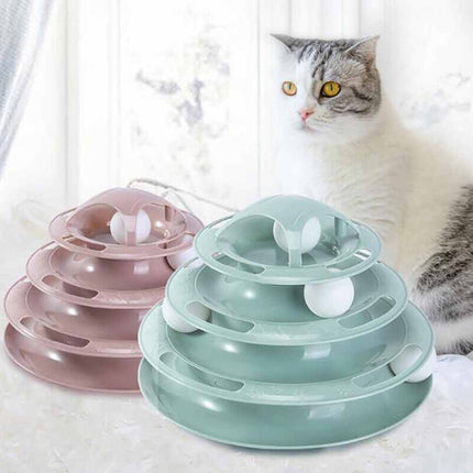 Funny Cat Toy Plastic Tower Interactive Track Ball Playing Game 3Levels Pet Toys