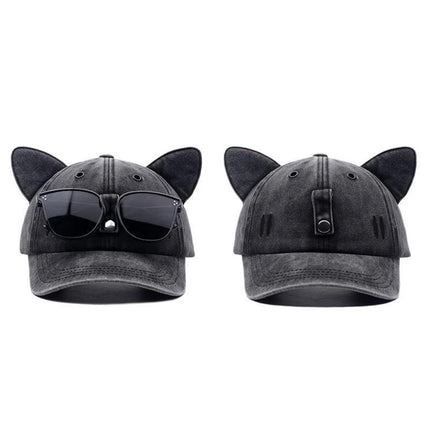 Vintage vintage cat ear sunglasses baseball cap fun cat star sun protection hat