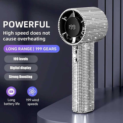 S5 portable handheld LED display turbofan with 199 speed adjustment, mini personal portable small fan