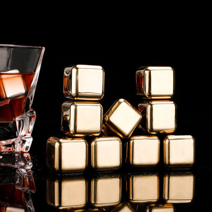 Stainless Steel Ice Cubes Chilling Stones Rocks Reusable with Tong for Whiskey