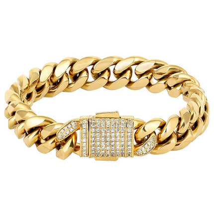 18k Gold Silver Curb 8inch Cuban Durable Urban Street-Wear Hip Hop Bracelet 12mm