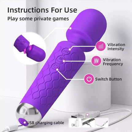 Rechargeable Clit Vibrator 20 Speeds Massage Wand Sex Toys for Women Masturbator