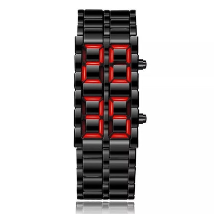 Fashion Mens Digital Lava Wrist Watch Men Black Full Metal Red LED Display