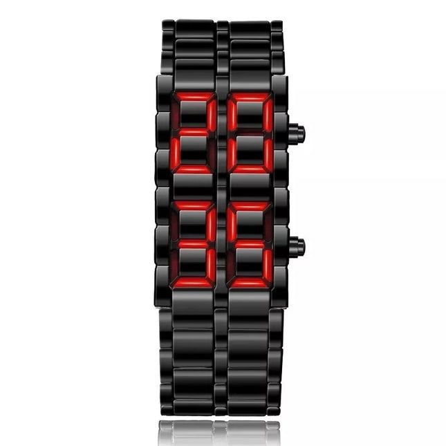 Fashion Mens Digital Lava Wrist Watch Men Black Full Metal Red LED Display