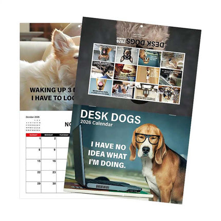 2026 Funny Desk Dogs Calendar, Month-to-View Hanging Dog Calendar for Home & Office