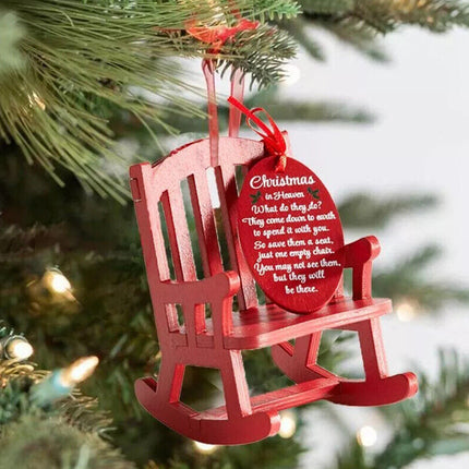 Christmas IN Heaven Memorial Ornament Hanging Mini Wood Rocking Chair+Tag