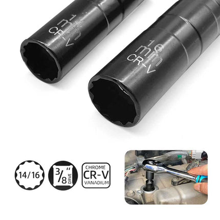 2X Magnetic Thin-Wall Swivel Spark Plug Socket, 12-Point Drive, 14mm & 16mm Sizes