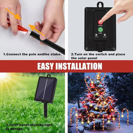 5IN1 Christmas Red LED Cane Lights Solar-Powered Outdoor Candy Path Garden Decoration