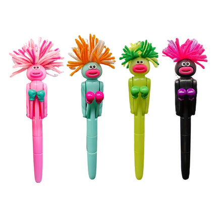 4Pcs Fried Hairy Boxing Men Antistress Ballpoint Pens Writing Pens Kids Gift Toy