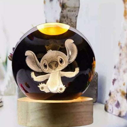 Disney Stitch 3D Crystal Ball Night Light Laser Carving Children Kids Gifts 6CM
