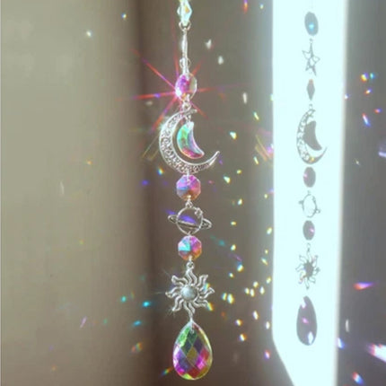 Moon & Star Crystal Wall Hanging Wind Chime - Modern Home Decor Ornament for Elegant Space