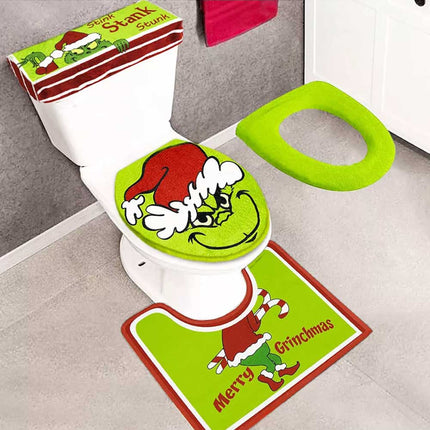 NEW Christmas Grinchs Bathroom Decor Set Toilet Seat Cover Xmas Home Decoration
