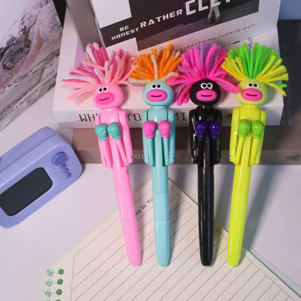 4Pcs Fried Hairy Boxing Men Antistress Ballpoint Pens Writing Pens Kids Gift Toy