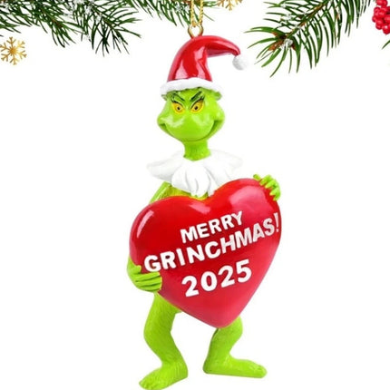 2pcs 2025 Christmas Ornaments: 3D Grinch Xmas Tree Hanging Pendant Figurines for Home Decoration