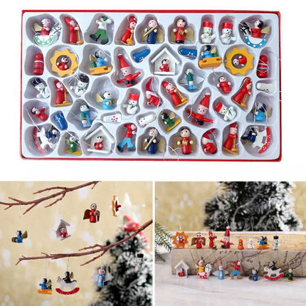Pendant Miniature Wooden Christmas Tree Decor Figures Hanging Xmas Ornament Set