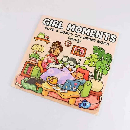 Girl Daily Moments Coloring Book for Adults Teens Cozy Easy Patterns