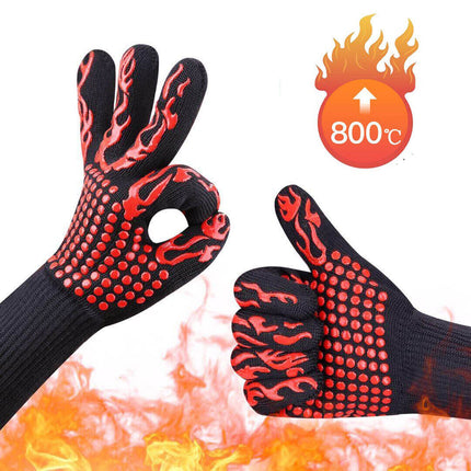 2x1472°F Heat Proof Resistant Oven BBQ Gloves 35cm Kitchen Cooking Silicone Mitt