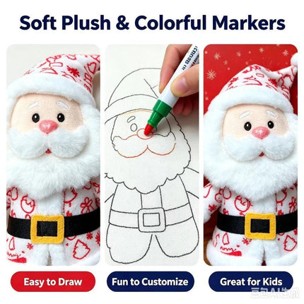 DIY Paintable Blank Santa Claus Plush Toy, Unpainted Christmas Stuffed Doll for Hand‑Painting Craft Project