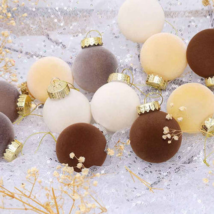 12PCS 6cm Flocked Christmas Balls Xmas Tree Hanging Baubles Ornament Party Decor